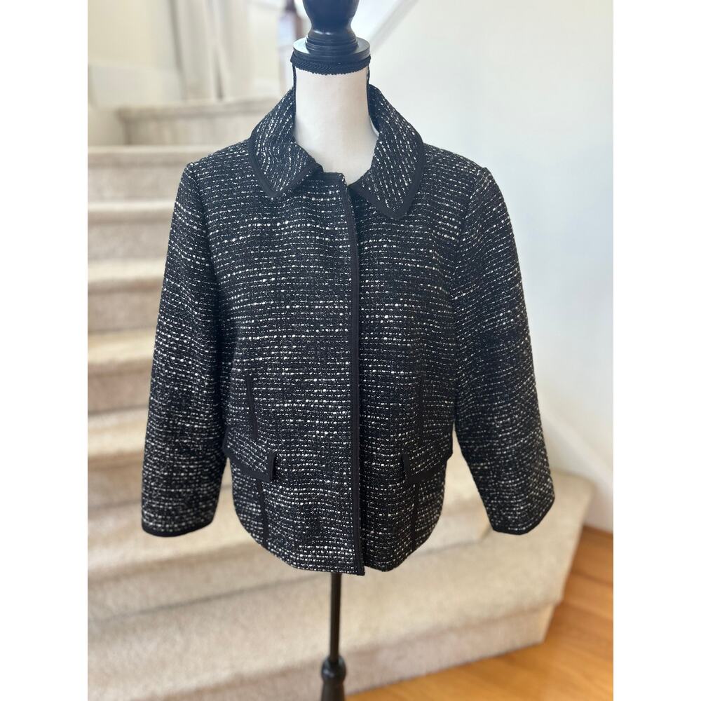 Talbots Black & White Boucle Tweed Snap Button Blazer